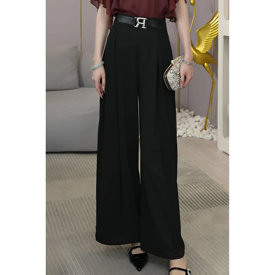 现货2025夏季新款【4107】时尚垂感高腰显瘦黑色直筒百搭显瘦裤子女