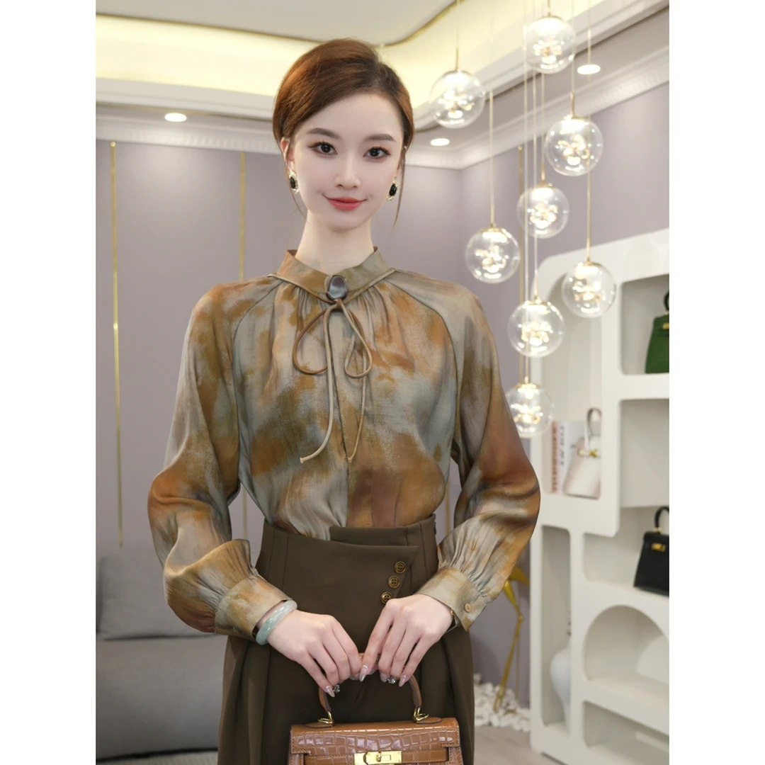 唐熹2025年秋冬新款【5925】气质小众黄色晕染设计感长袖上衣女