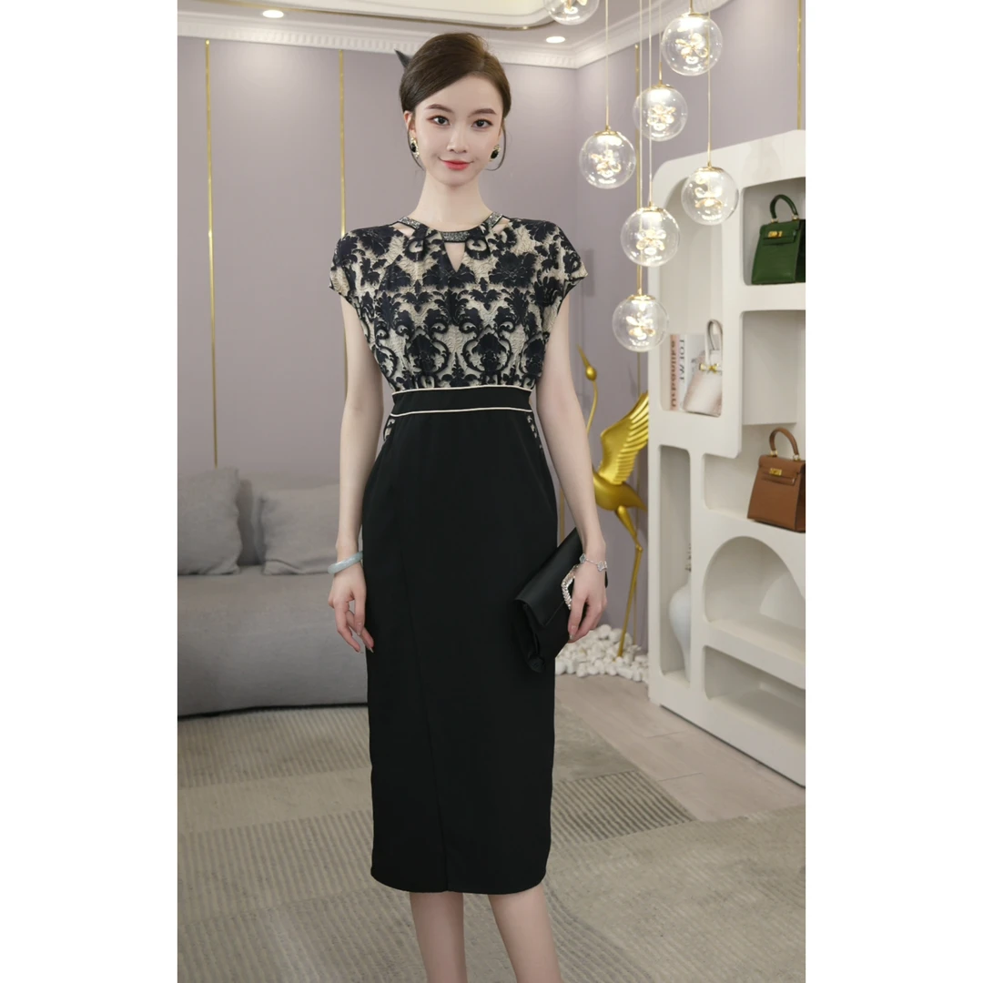 唐熹现货2025夏季新款【LT24-X437】法式气质收腰黑色V领连衣裙子女