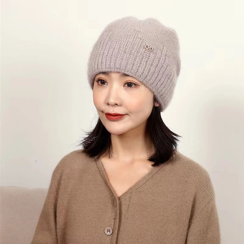 秋冬加厚护耳气质款弹力大针织保暖帽包头帽时尚百搭纯色加绒防寒