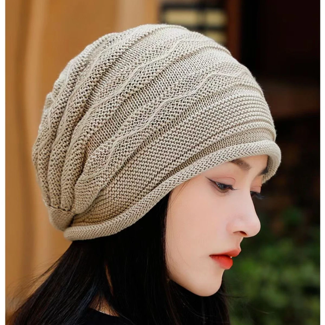 春夏季新款女士帽子百搭薄款针织爆款洋气高颜值毛线堆堆包头优雅