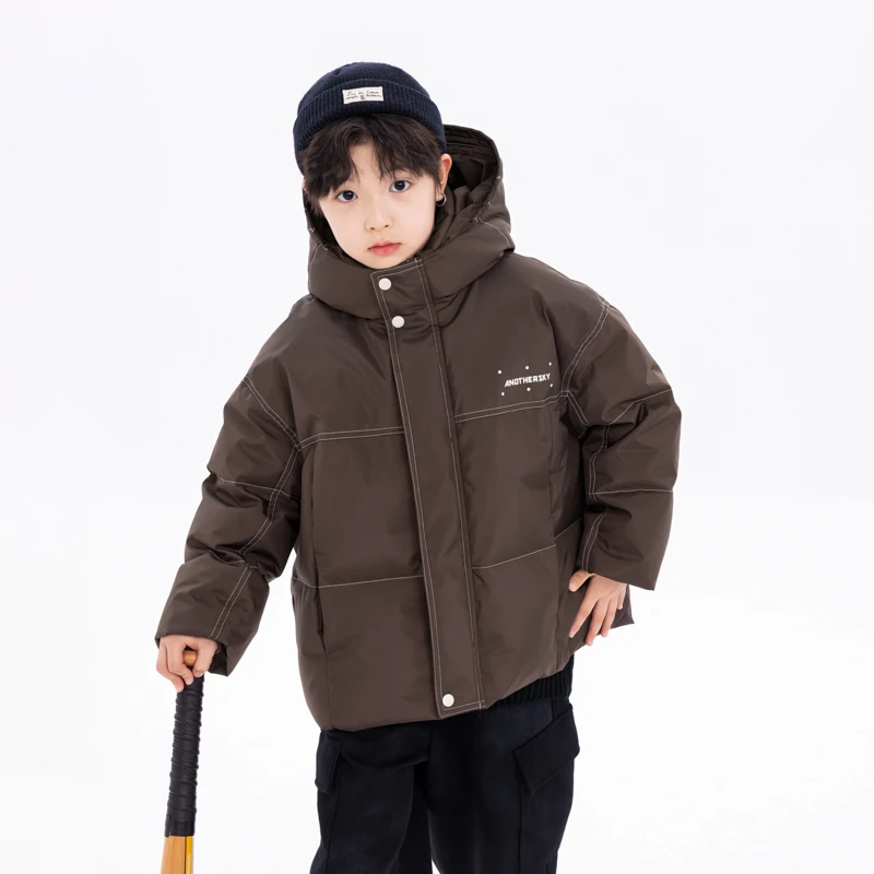 男大童冬装潮牌短款连帽面包羽绒服2024新款冬季加厚防风外套5017