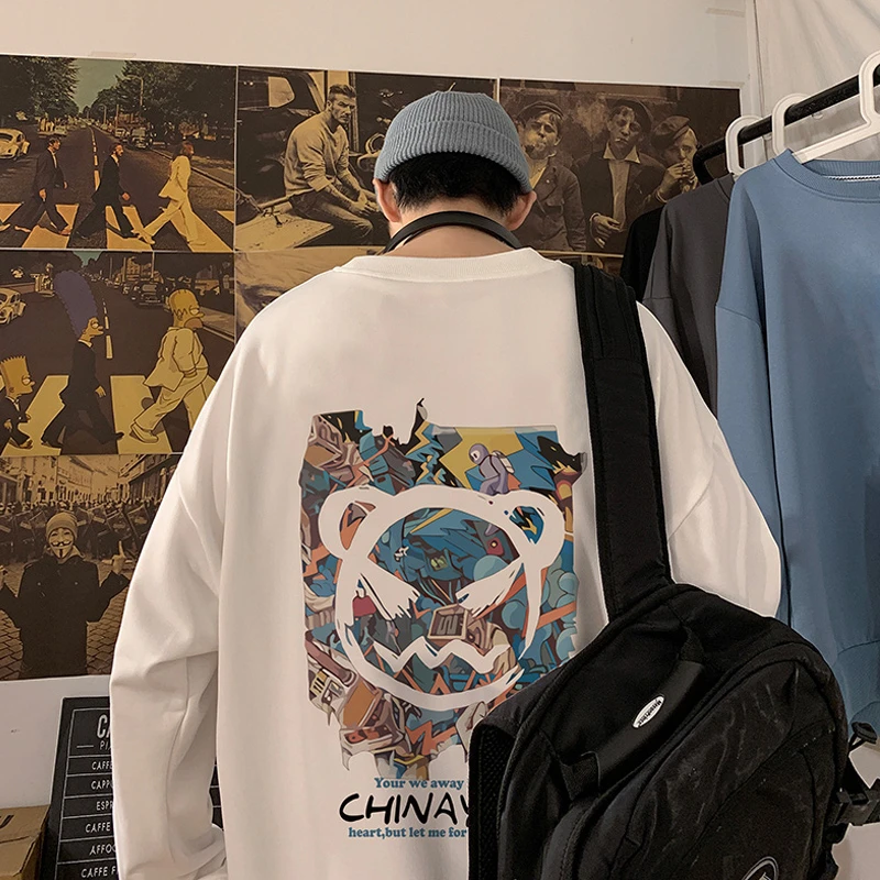 卫衣男春秋2022新款印花hiphop圆领潮牌嘻哈高街风宽松套头上衣