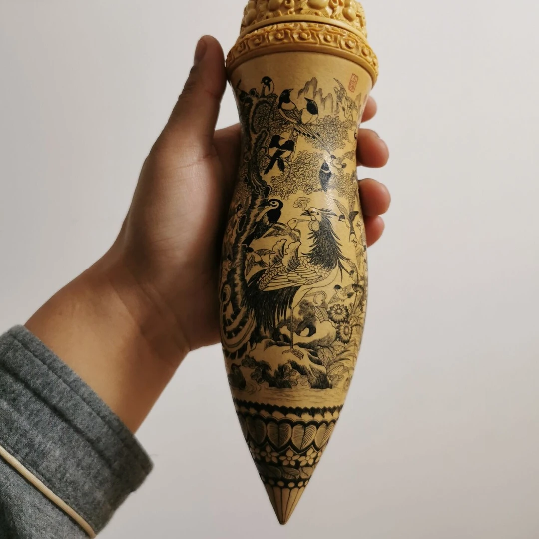 针刺微雕虫具葫芦 百鸟朝凤