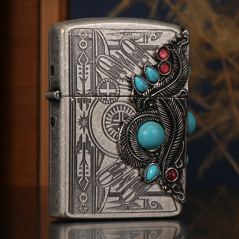 ZORRO佐罗印第安图腾仿古银徽章煤油防风打火机送男友礼物生日礼