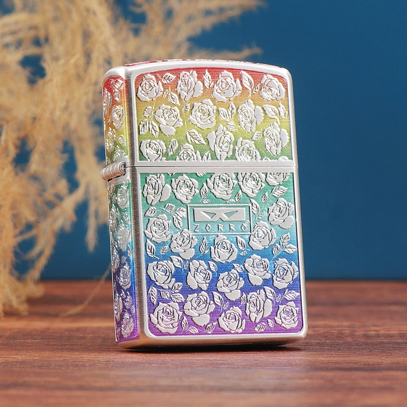 ZORRO佐罗镀银990朵玫瑰 彩虹玫瑰煤油防风打火机二代升级版火机