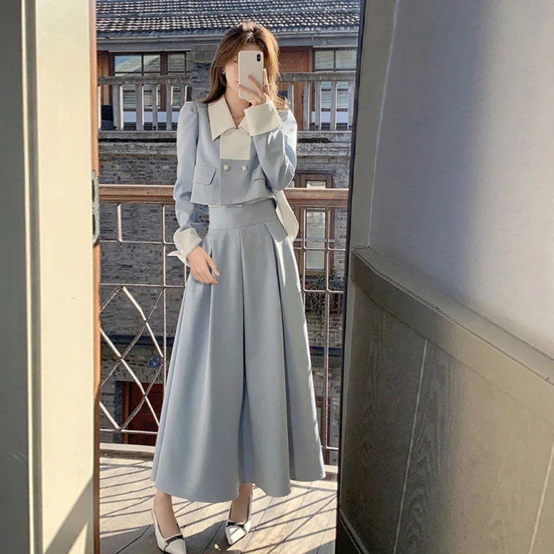 新款时尚套装小香风法式气质短款外套高腰中长款半身裙两件套6212