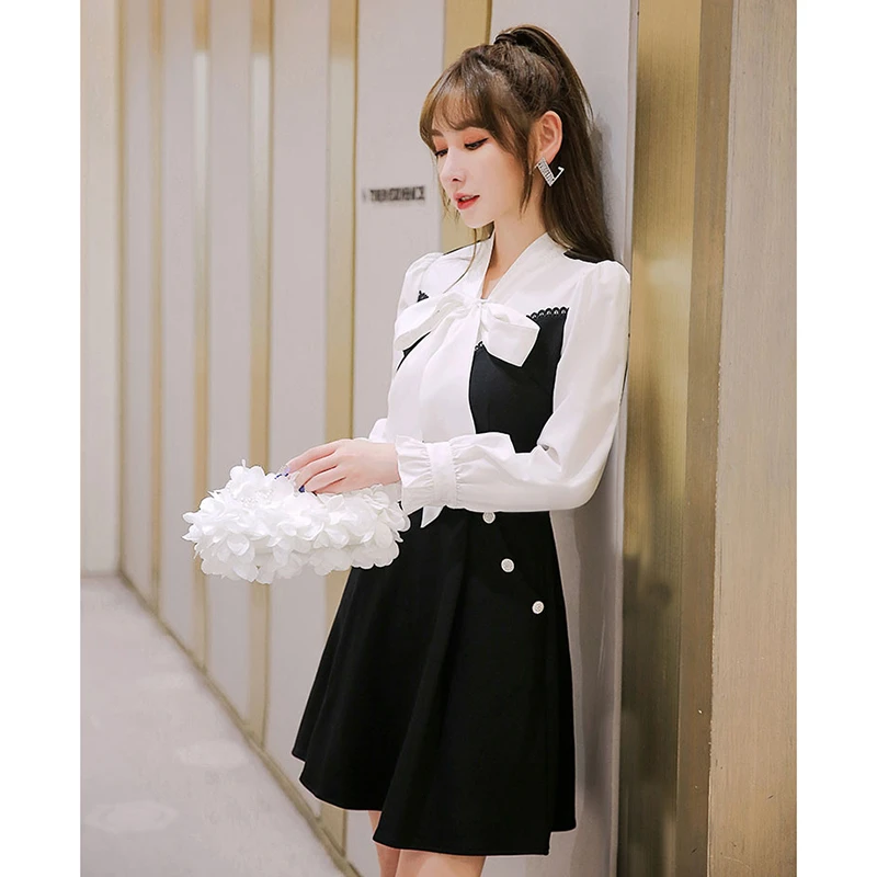 【潘潘】2025新款连衣裙显瘦内搭小香风拼接小个子气质修身裙子1849