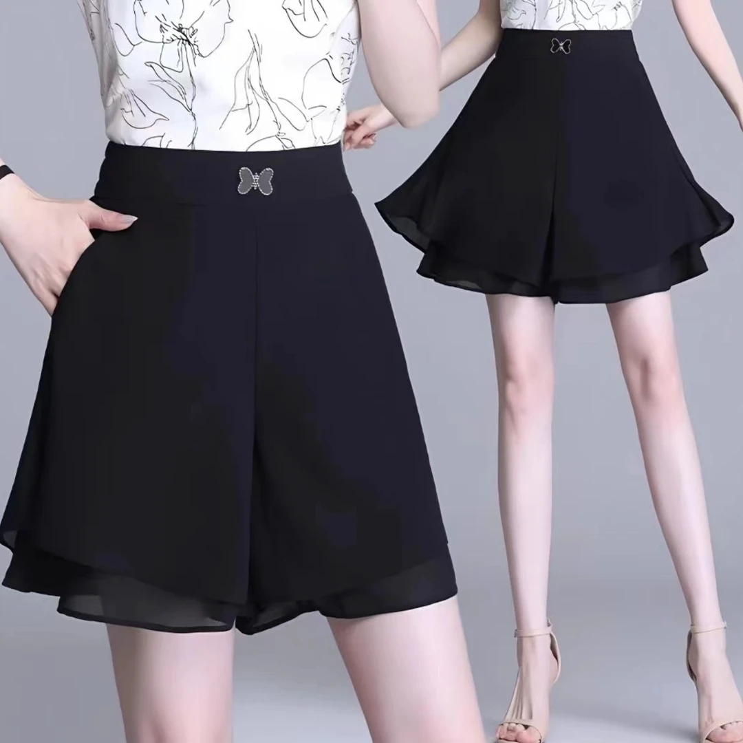 夏季新款雪纺裤裙女士a字显瘦时尚休闲阔腿裤裙洋气高腰薄款百搭