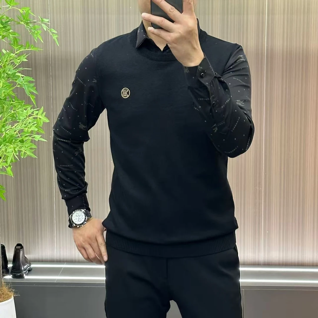 6615【假两件】欧货男士秋冬款针织假两件体恤衫