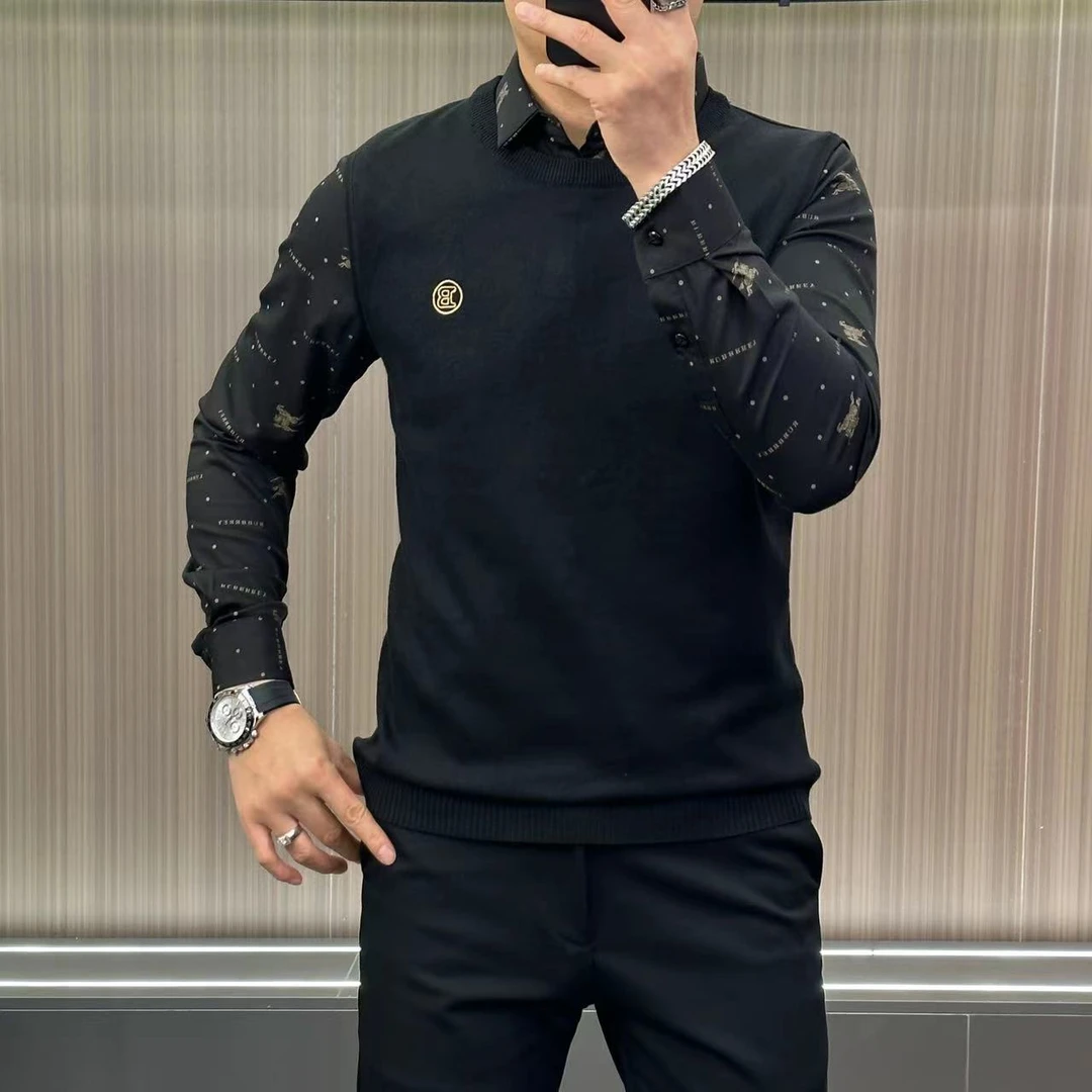 6615【假两件】男士欧货针织一体假两件针织衫