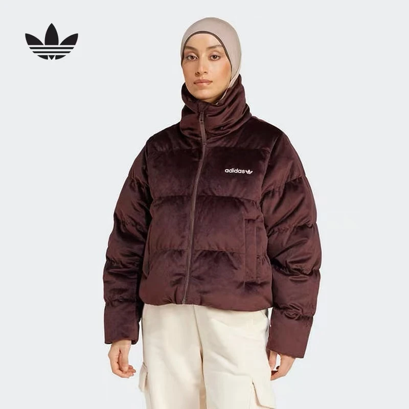 Adidas三叶草REGEN VELVETDOWN运动鸭绒短款羽绒服外套IW8437秋冬