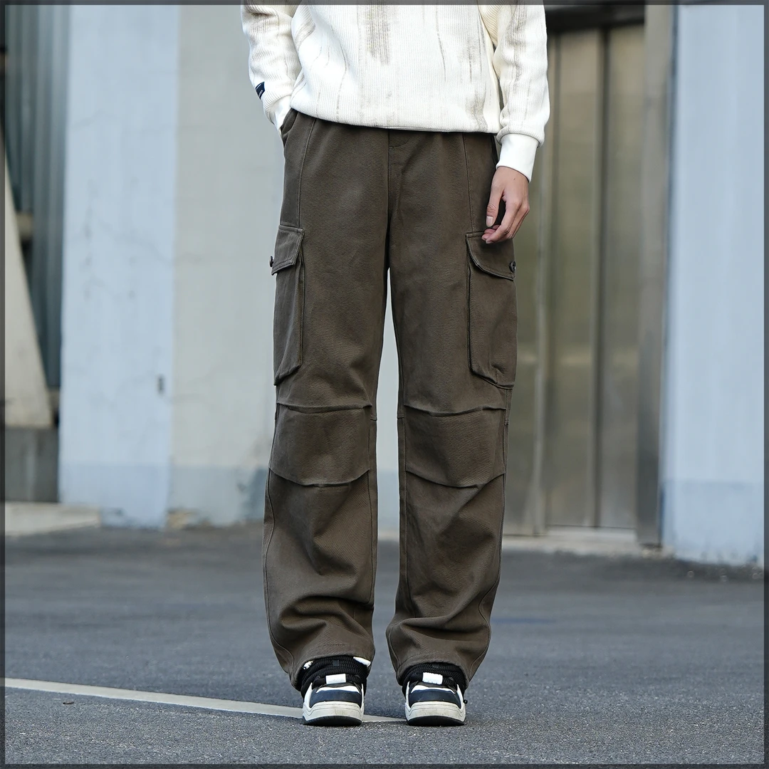 【重磅纯棉】春季男裤百搭男女同款休闲宽松美式直筒工装长裤