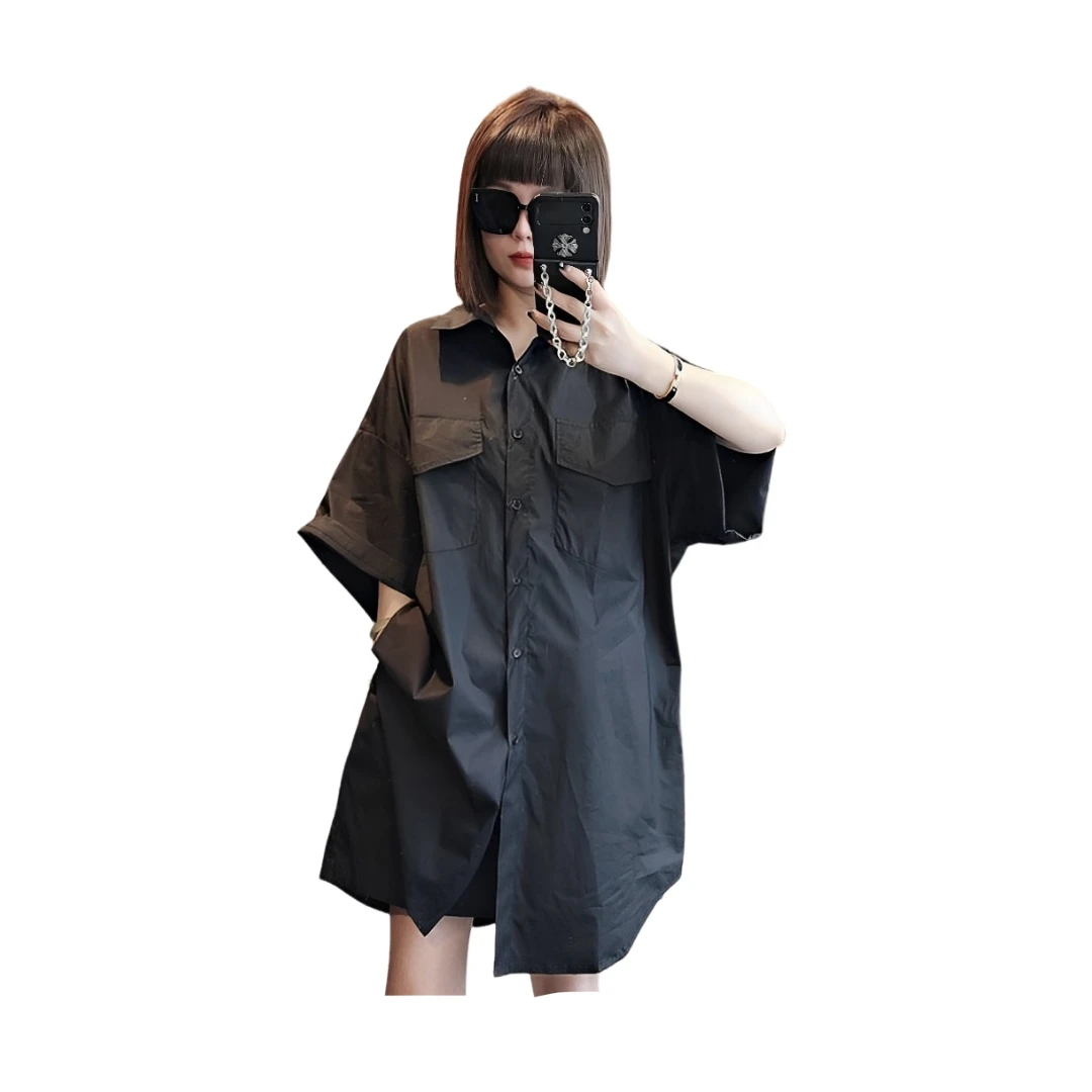 【明明】2024夏季新款欧洲站时尚大版简约减龄衬衫套装女218