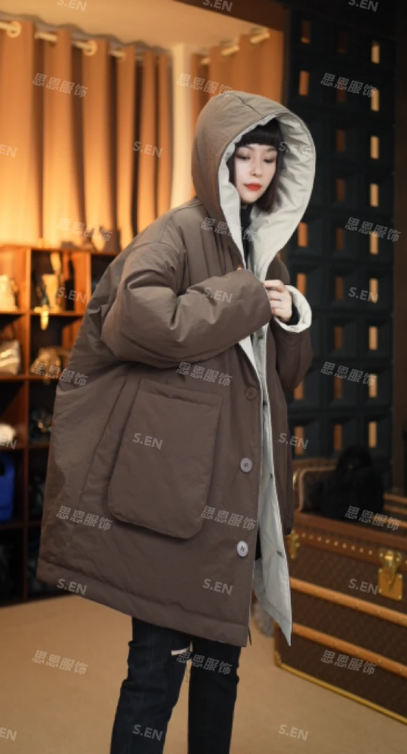 【明明】2024冬季新款欧洲站显瘦减龄休闲两面穿连帽棉服女262