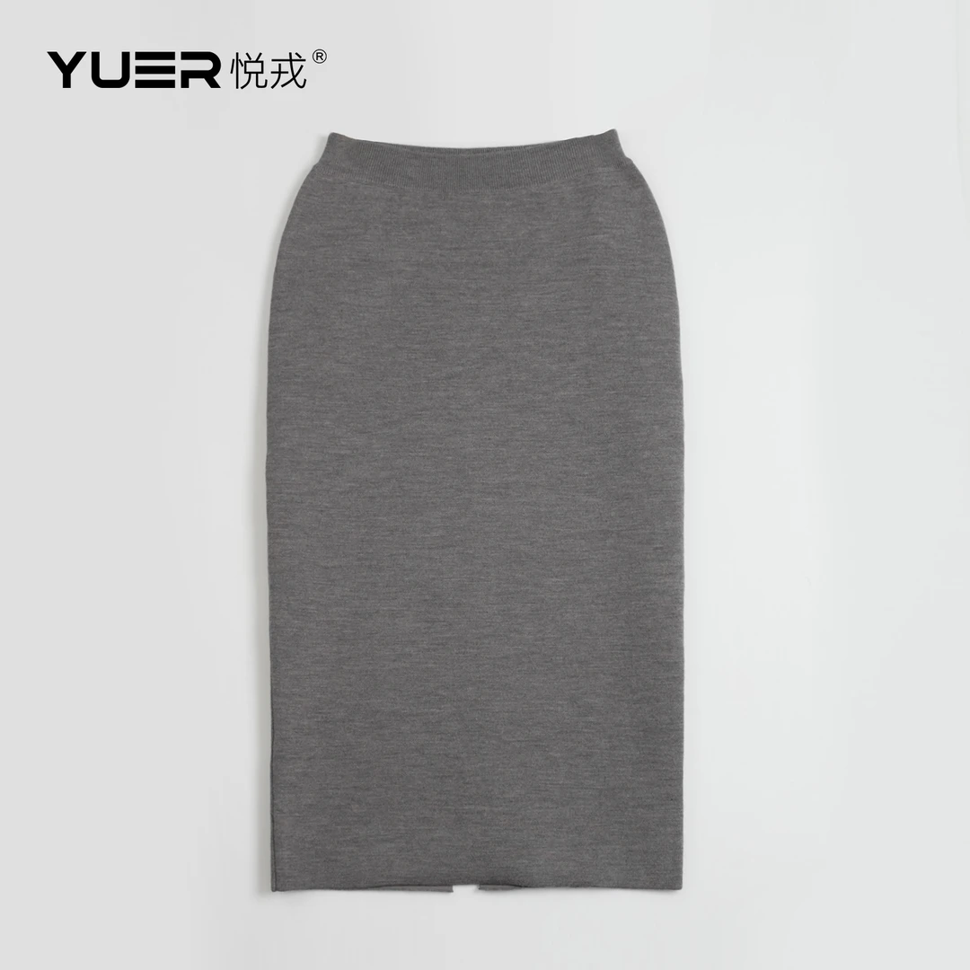 女士秋冬新款松紧腰半身裙后开叉修身显瘦高腰裙子