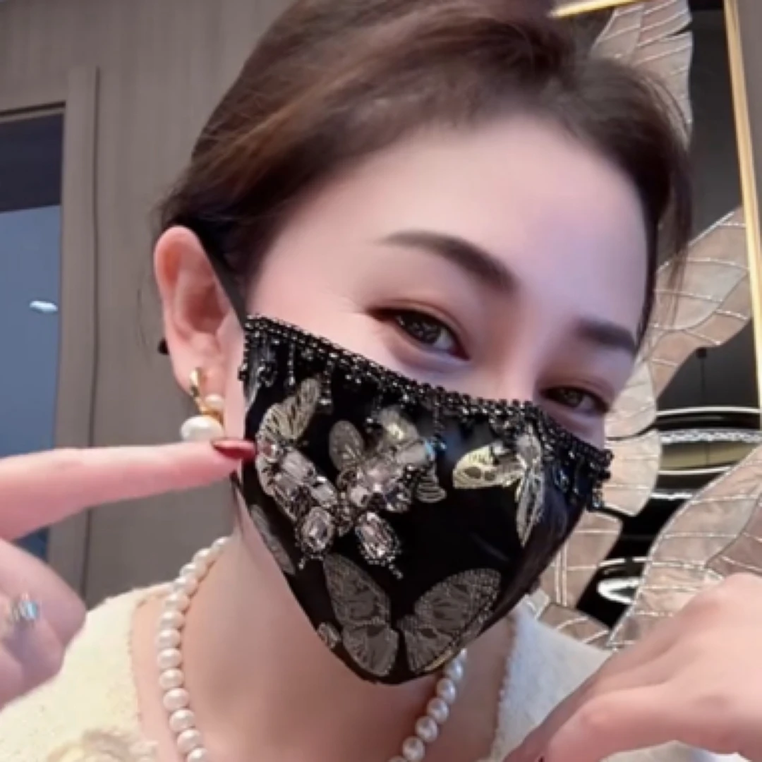新款国风亮钻蝴蝶结口罩