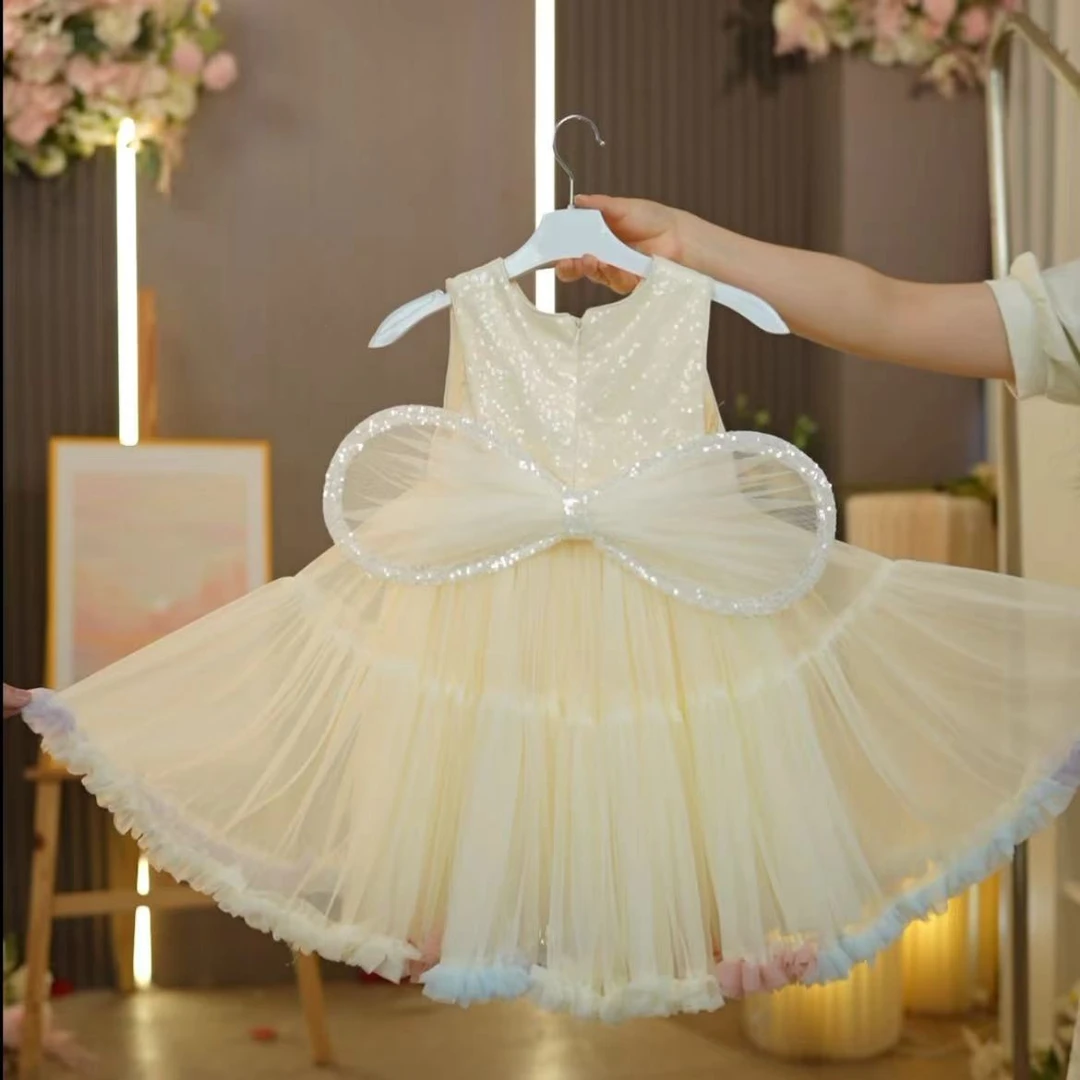 连衣裙儿童礼服婚纱女童公主裙纱裙童装白色洋气宝宝夏季女孩走秀