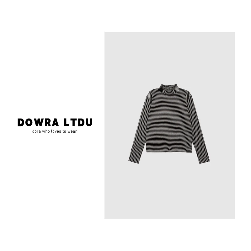 朵拉【冬日刚需】24年冬季新款高领条纹加绒百搭打底衫女016-8563