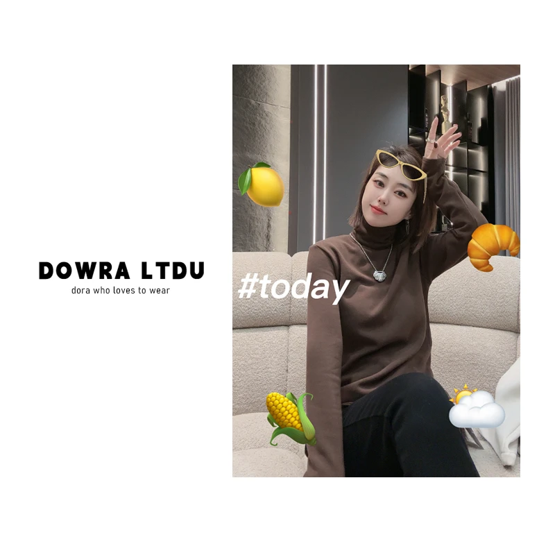 朵拉【随意搭配】2023年冬季新款高领纯色时尚百搭休闲T恤 816-8086