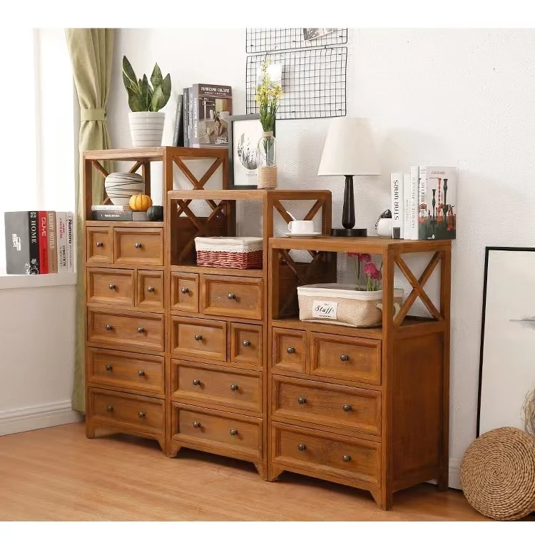 立式储物柜客厅靠墙柜子地中海风斗柜实木复古做旧卧室收纳储物柜