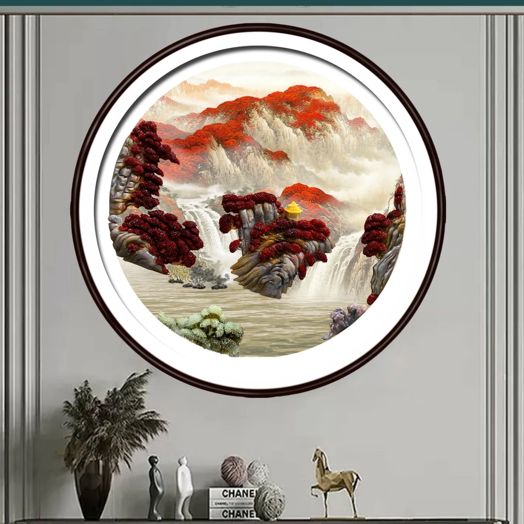 高端新中式玉雕装饰画鸿远当头、客厅进门玄关入户玄关中式装饰画