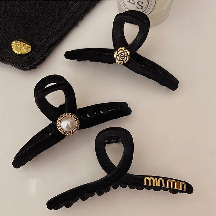 2023新款抓夹大号黑色丝绒夹子头饰发夹女后