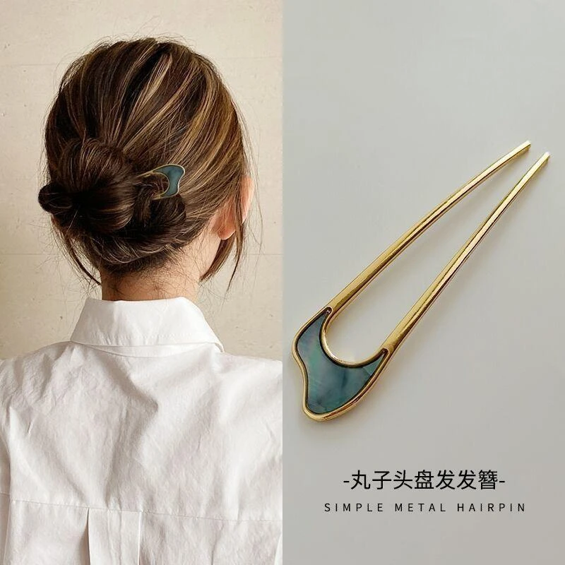 韩式百搭发簪女古风简约现代头饰可盘发丸子头u型簪子优发簪子