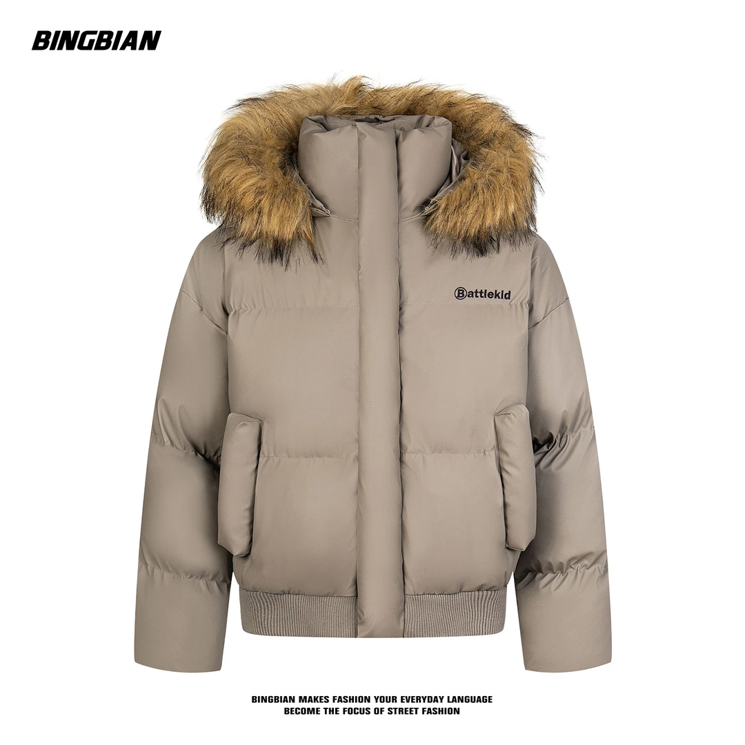 复古加厚连帽冬季高级感毛领派克棉服夹克短款外套面包服毛领外套