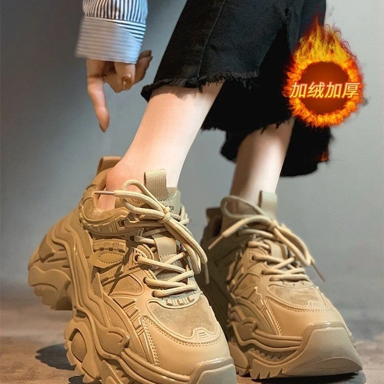 2024秋冬季新款韩版ins时尚百搭休闲鞋猫爪轻便加绒老爹鞋女【A-8】