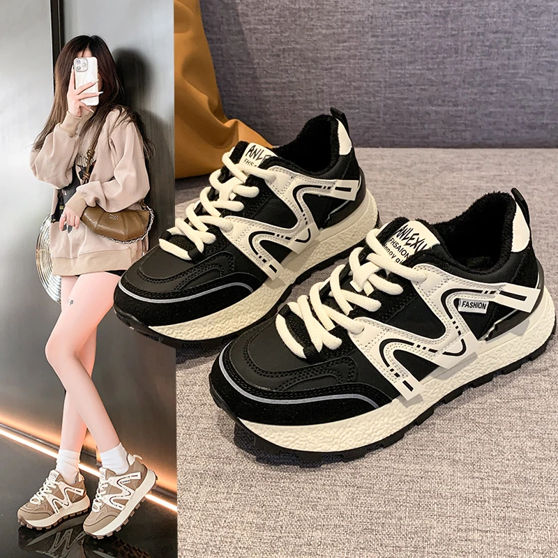 2025年秋冬皮面厚底阿甘鞋女时尚舒适运动百搭气质休闲女鞋32781