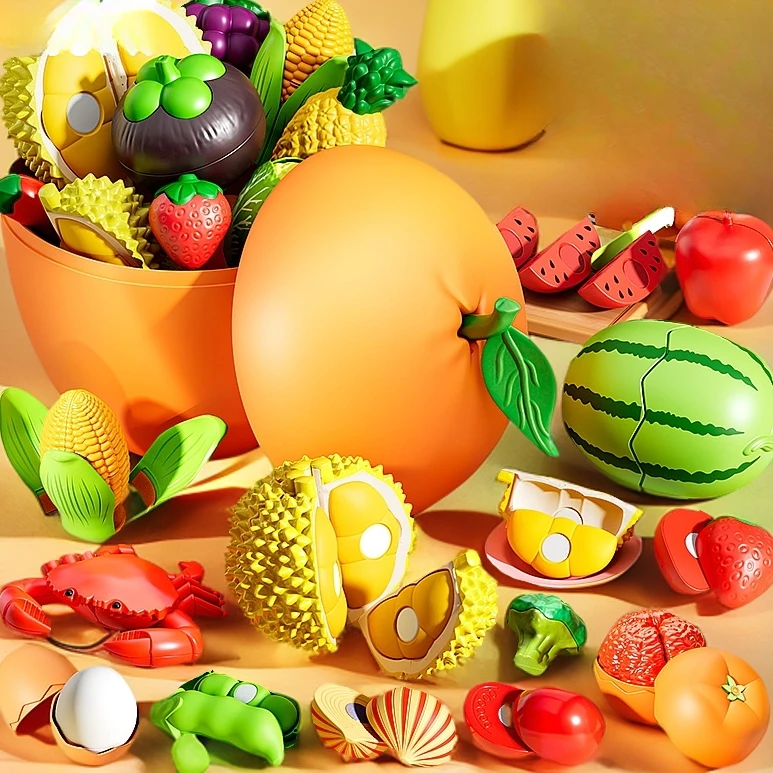 儿童水果切切乐玩具宝宝可剥皮啃咬果蔬大橘子收纳蔬菜仿真过家家