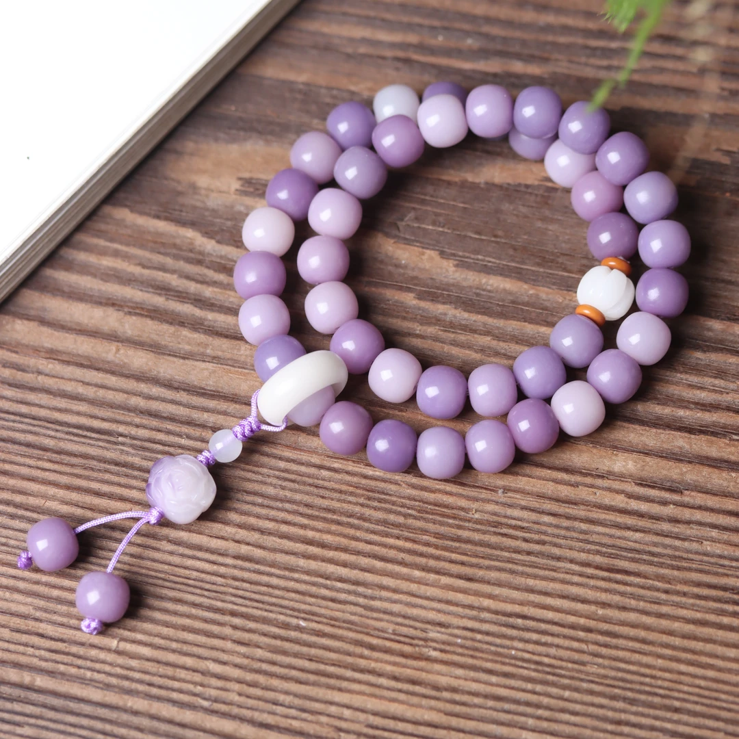 紫霞仙子白玉菩提手串紫玉菩提根念珠手持车挂双圈紫薇莲花丁香花