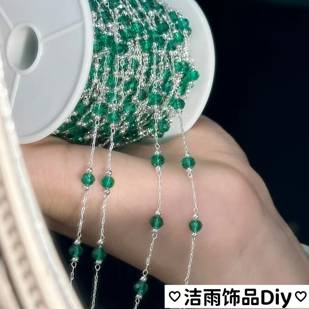 (洁雨饰品DIY) L00201  孔绿水晶间隔diy链条
