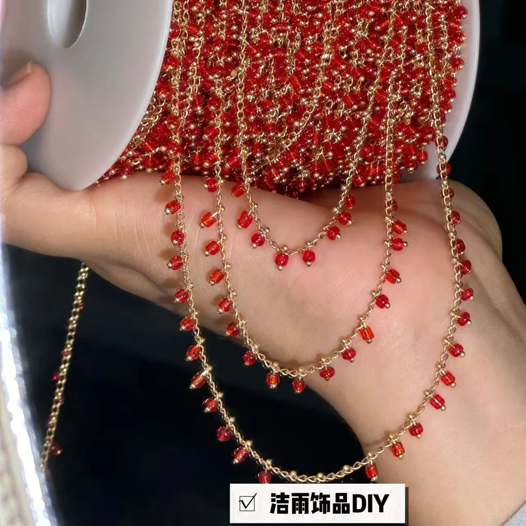 (洁雨饰品DIY)   L00219   2mm金红色米珠 高温保色手作链子diy