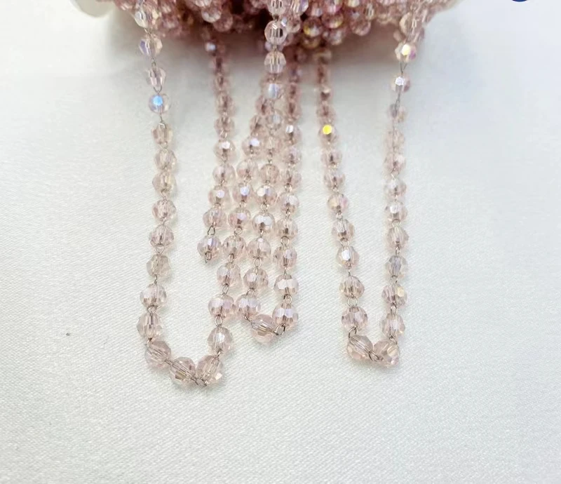 (洁雨饰品DIY) L00142 银粉色球面晶晶链条足米diy