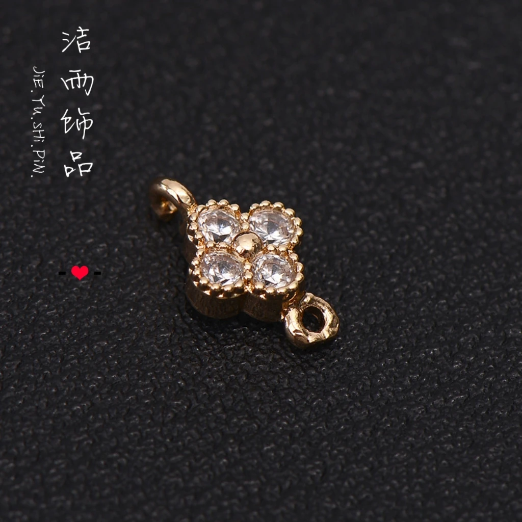 《洁雨饰品》铜镀四叶草小双吊DIY配件