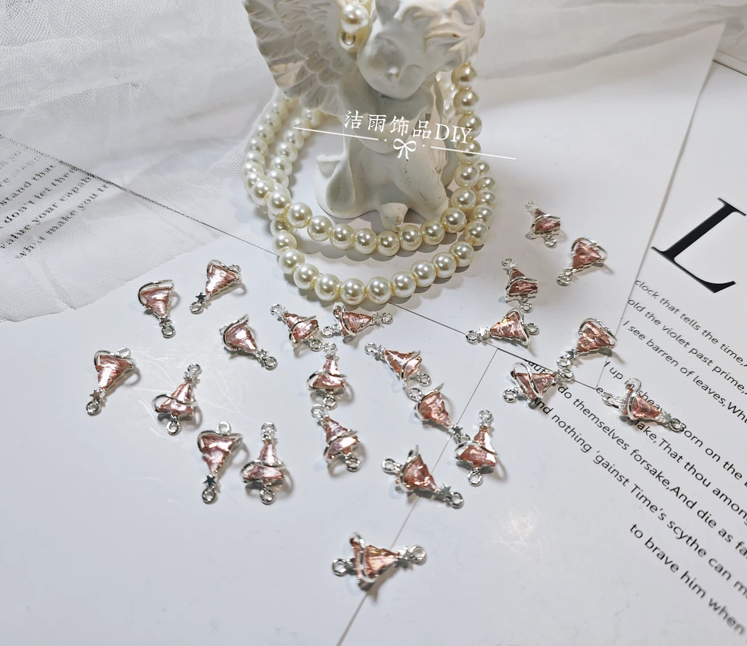 (洁雨饰品 DIY)  P164 双吊银粉色圣诞树挂坠