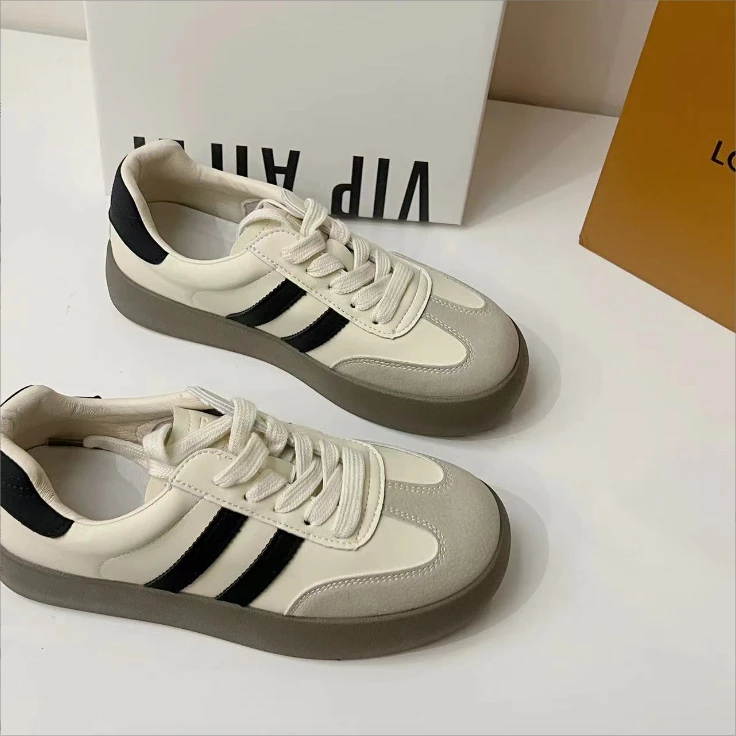 秋冬韩版百搭系带潮鞋厚底潮流平底ins韩版低帮复古德训休闲鞋子