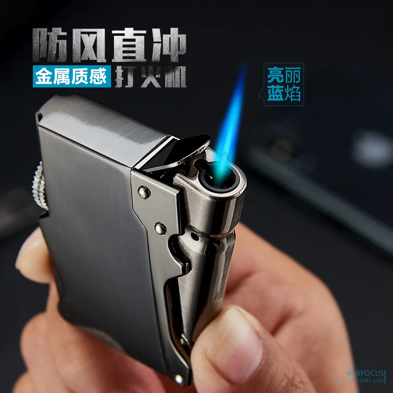 防风打火机充气蓝焰直冲创意个性金属男士点烟器定制礼物送男朋友
