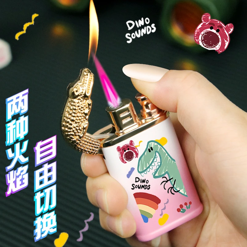 网红库洛米鳄鱼双火打火机卡通渐变防风个性高颜值送男友礼物潮