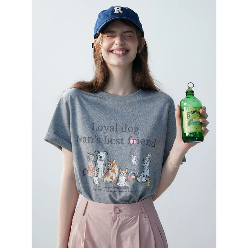 落肩印花T恤E24A3113BK