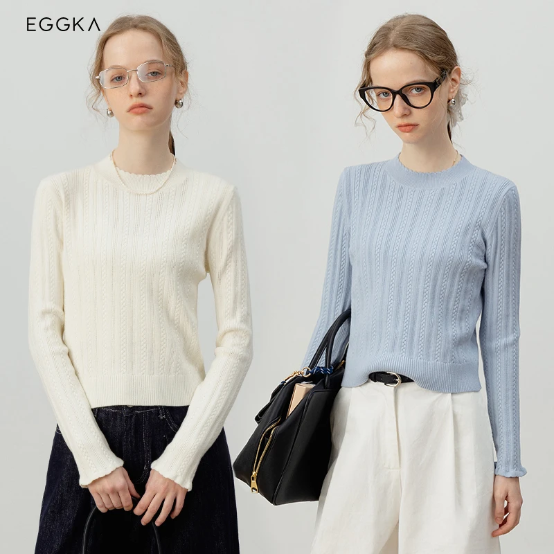EGGKA “麻花针织”修身显瘦上衣秋冬新品麻花针织衫E24A8029YM