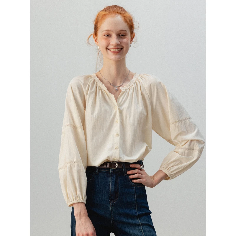 EGGKA “情书”韩系花边衬衫女设计感宽松气质百搭长袖E24A6262jy