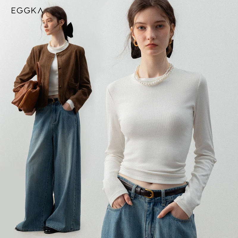 EGGKA “经典款”纯色圆领长袖T恤修身秋冬内搭打底衫E24A3494AF