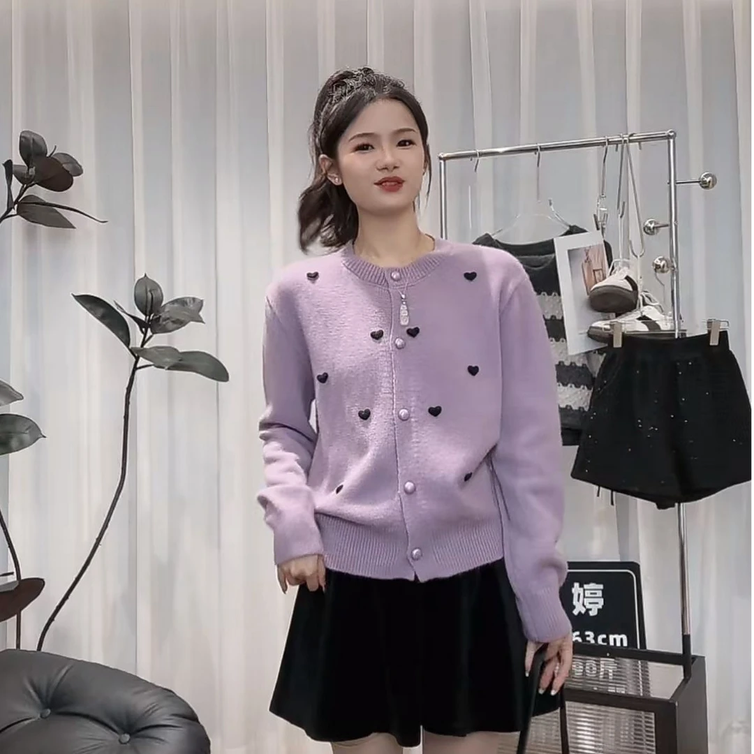 阿婷家958【黑心开衫】气质圆领时尚秋季长袖韩版针织衫