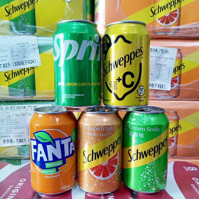 香港进口饮料雪碧芬达忌廉奶油苏打水玉泉西柚+c柠檬汽水330ml
