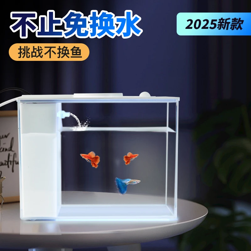 麦瑞坎新款生态缸塑料桌面小鱼缸斗鱼缸免换水办公室小型家用全套