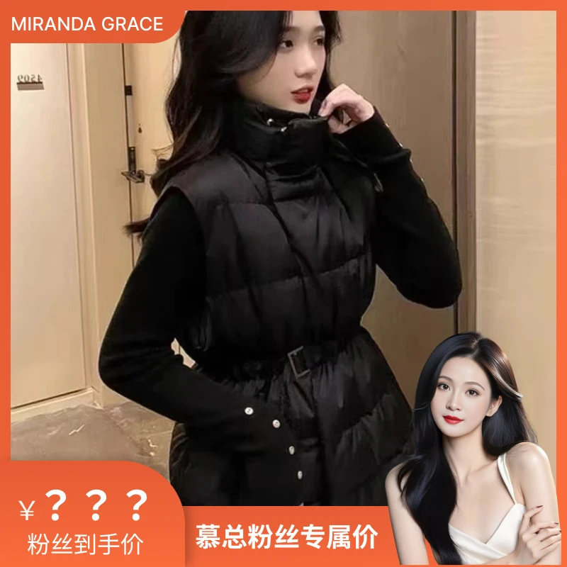冬季短款腰带铁扣收腰羽绒马甲
