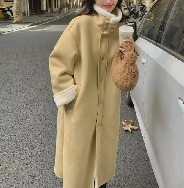 现货~5016#(加绒)秋冬长款保暖外套大衣